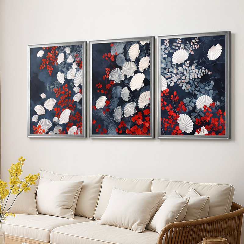 NAUTICAL Series CECXVI - Toile tendue avec châssis encadré - 3 pièces, Argent argent, H 15 po x l 19 po