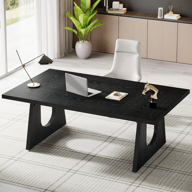 Bureau de direction en bois de 70,86 pouces, grand bureau d'ordinateur avec plateau de table épaissi et base en bois pour le bureau personnel
