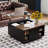 Lift Top Coffee Table, 31" Square Center Table With Sliding Door, Space-Saving Fluted Coffee Desk With Hidden Storage Compartment And Shelf, For Living Room, Home Office-1139581657