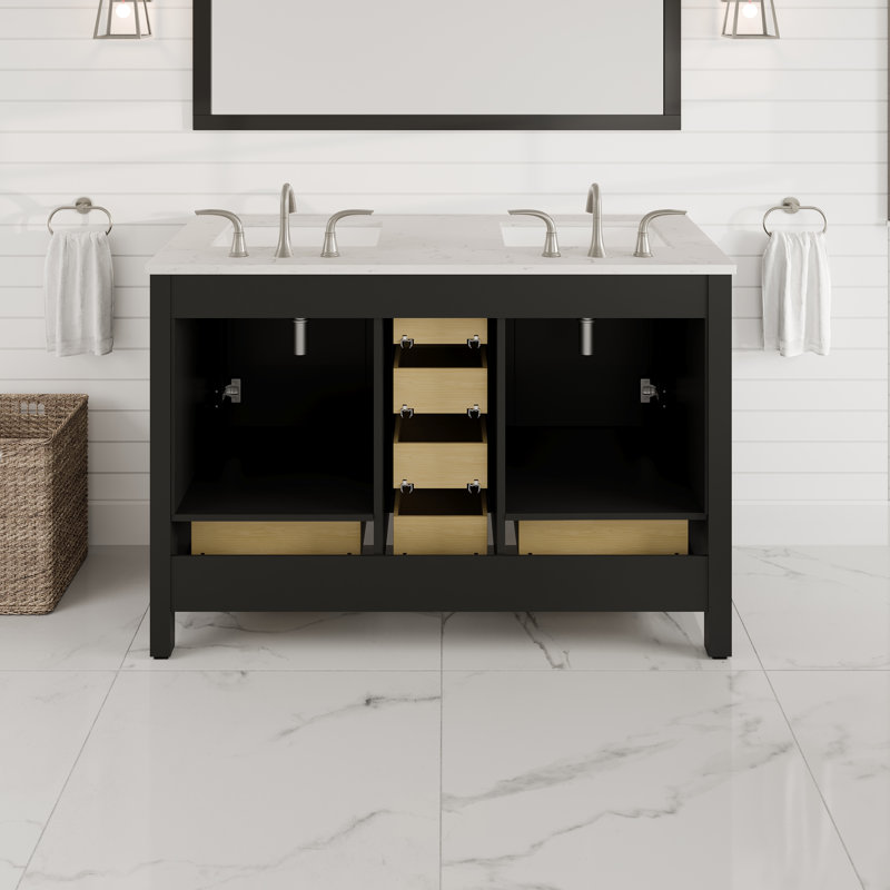 Espresso Solid Wood Double Sink Bathroom Vanity with Carrara Quartz Top