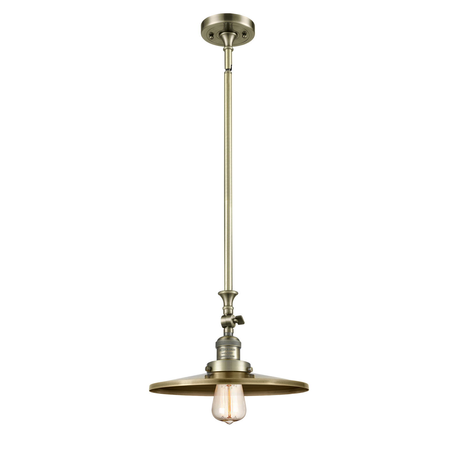 Rouvin Single Light Metal Dimmable Pendant, 5.38" H x 12" W x 12" D, Antique Brass, Antique Brass