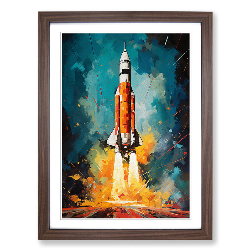 Rocket Action - Single Picture Frame Print on Wood, Walnut Framed, 46cm H x 34cm W x 2cm D