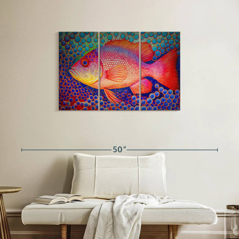 Red Snapper Fish And Abstract Bubbles, 24" H x 38" W