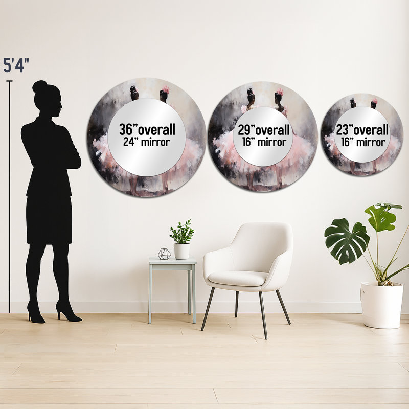 Rose Ballet Dance I - grand miroir mural de ballet, miroir décoratif rond rose, impression d'art en métal, 29 po x 29 po