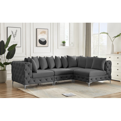Tremblay 108" Wide Velvet Reversible Modular Corner Sectional