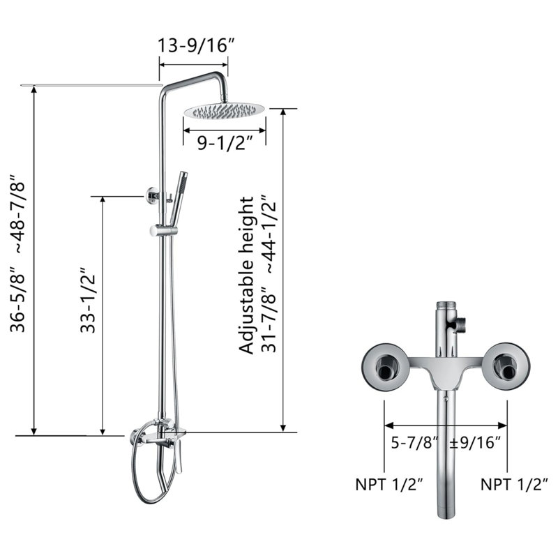 Ensemble de douche d'extérieur, finition chromée, douchette SS304, haute pression 3 fonctions