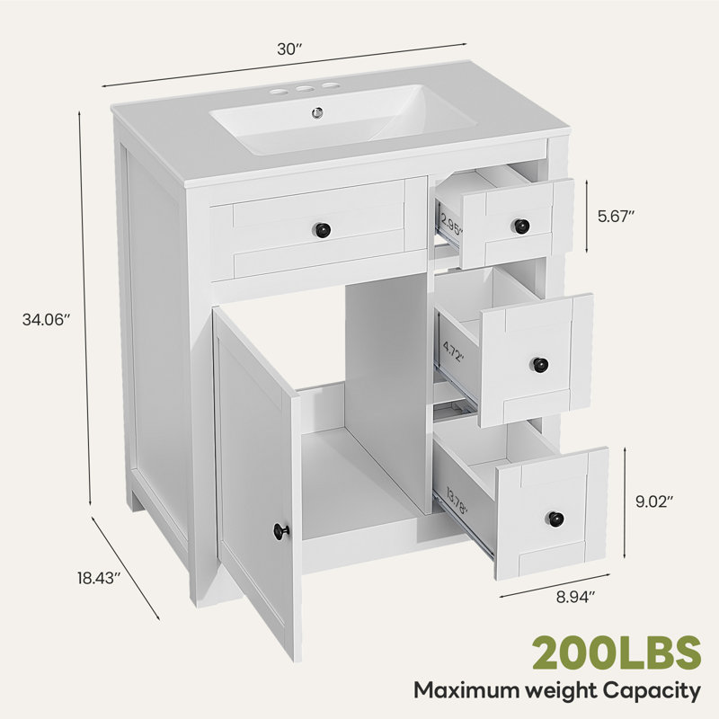 30'' Single Bathroom Vanity with Ceramic Top