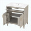 Meuble-lavabo autoportant de 30 po avec lavabo en céramique, pieds en bois massif, portes doubles à fermeture en douceur et tiroir basculant, tablettes et organisateurs de porte réglables, beige