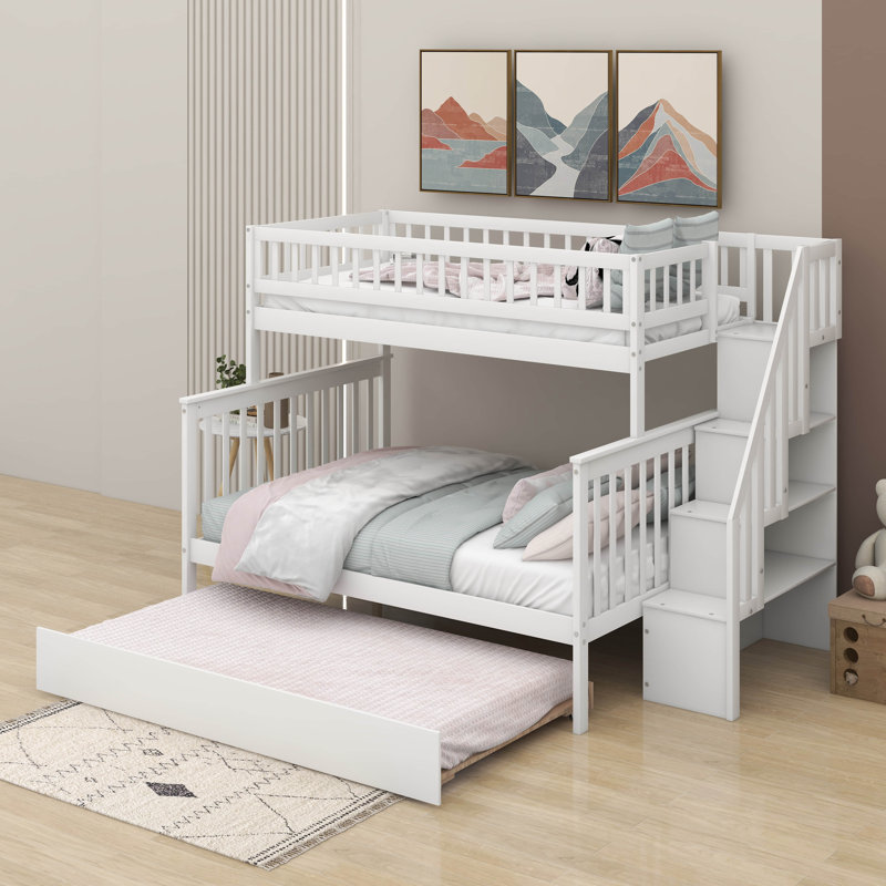 Twin Over Full Bunk Bed With Trundle, White