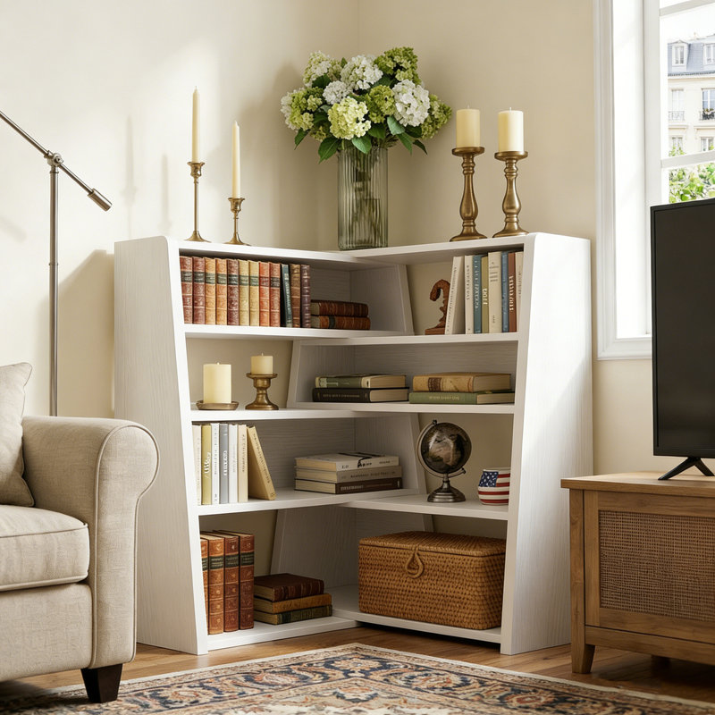 5 Tier Wood Narrow Bookcase ,Small Expandable Book Shelf,  (5 Shelves) 41"H x 45.2"W x 11.7"D, White