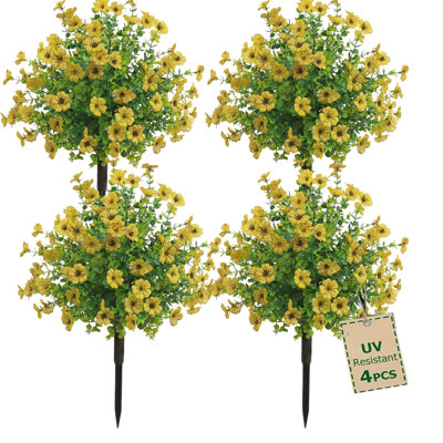 4 pièces de fleurs artificielles avec pointes de sol, arbustes de fausse verdure de 23 po de hauteur pour la décoration de Noël et de l'Action de grâce en plein air, décoration de fête de mariage de jardin de patio