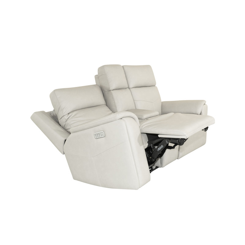 Titus Reclining Loveseat With Console, Power Headrests, Lumbar, Heat & Massage, Gray