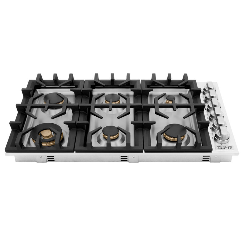ZLINE 36 in. Gas Cooktop with 6 Burners, Stainless Steel with Brass Burners