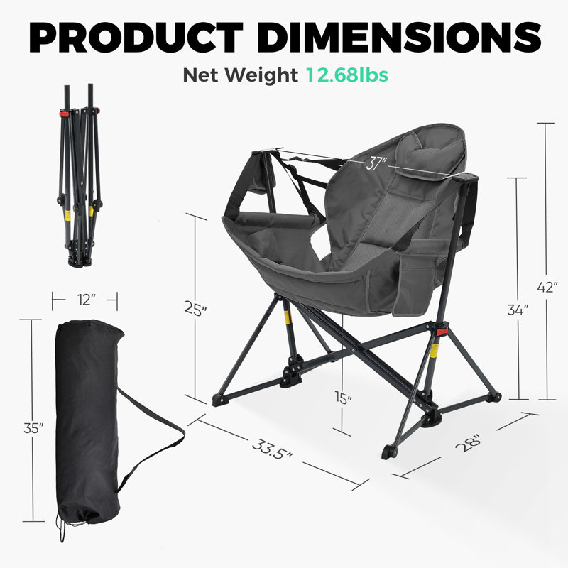 Chaise de camping hamac avec sac de rangement, Gris