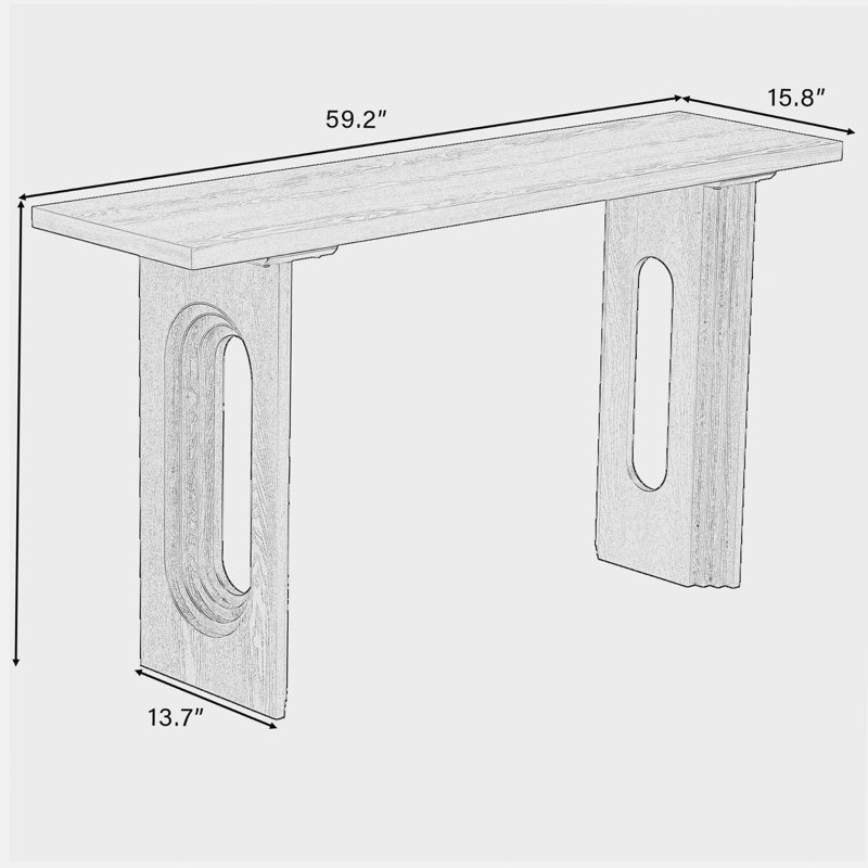 Uniquely Designed Console Table made of Fraxinus Mandschuric Solid Wood Veneer,with Distinctive Round Hollow Legs, Suitable for Foyer, Living Room, or Hallway.
