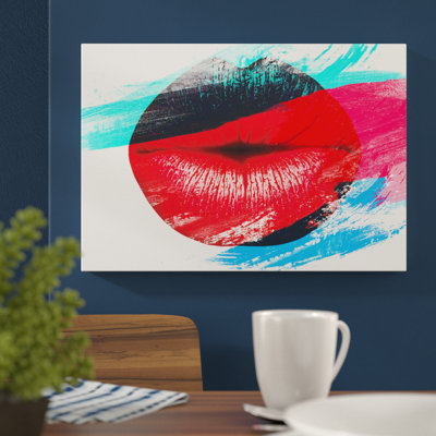 Red Lips Kiss - Wrapped Canvas