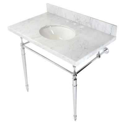 Kingston Brass Edwardian 36-Inch Carrara Marble Console Sink with Brass Legs (8-Inch, 3-Hole)