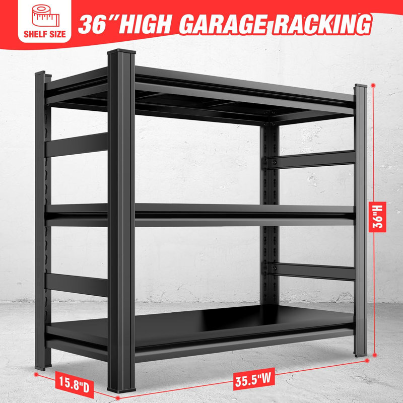 Étagères de garage réglables robustes | Étagères de rangement en métal noir antirouille faciles à assembler, étagères de garage robustes