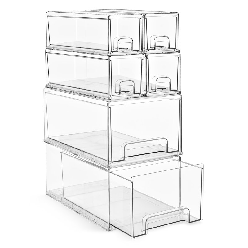 Sorbus 2 Large & 4 Small Clear Stackable Storage Drawers – Plastic Organizer Bins with Handles – Stackable Pull-Out Storage Drawers for Closet, Pantry, Office, Bathroom, Craft, and Toy Organization
