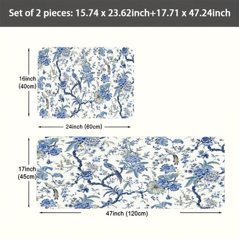 Ensemble de 2 tapis de cuisine Chinoiserie