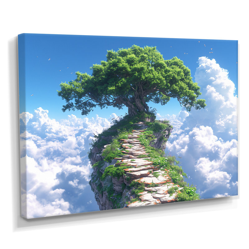 Chemin vers un arbre dans les nuages - art mural chêne, H 12 po x l 20 po x P 1 po, Toile tendue