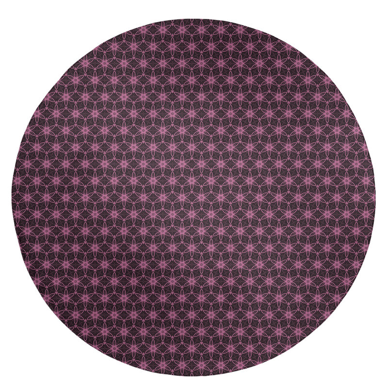 Tapis noir à cercles ornés classiques, Rond 5 pi
