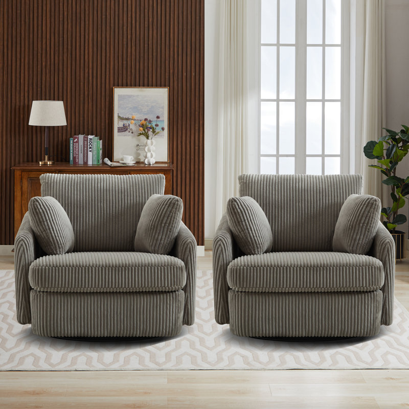 Upholstered Swivel Chair With 2 Side Pillows (set Of 2), Gray Corduroy