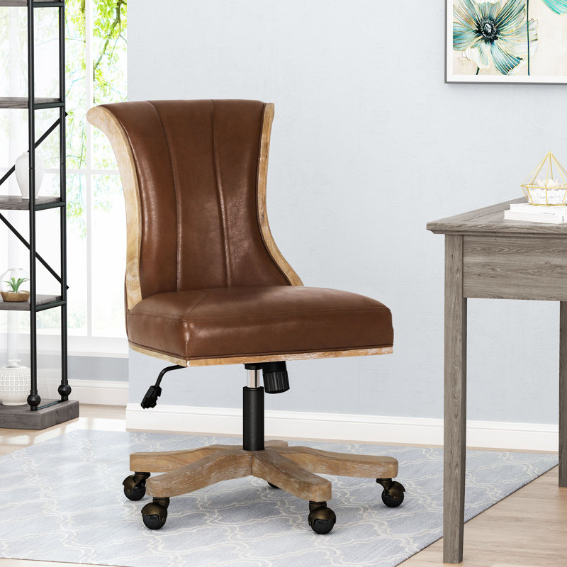 Komar Lindy Upholstered Height Adjustable Task Chair, Cognac, Faux Leather