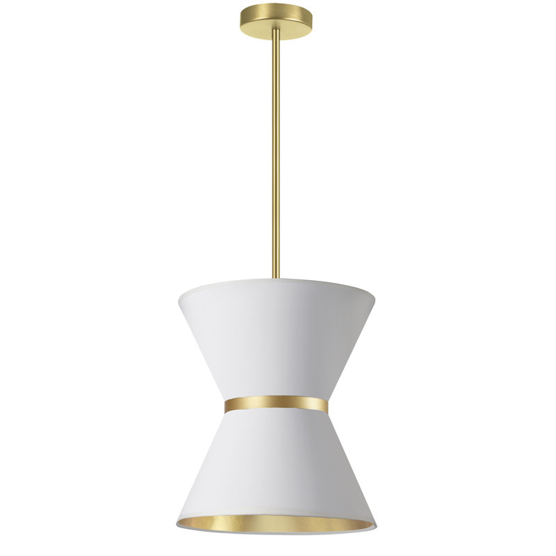 1 - Light Shaded Pendant, Aged Brass, White/Gold