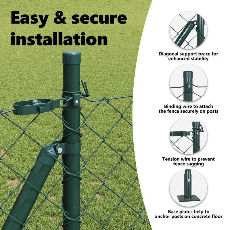 Vidaxl Chain Link Fence With Posts Steel, 100cm H x 1000cm W x 3.2cm D, Green