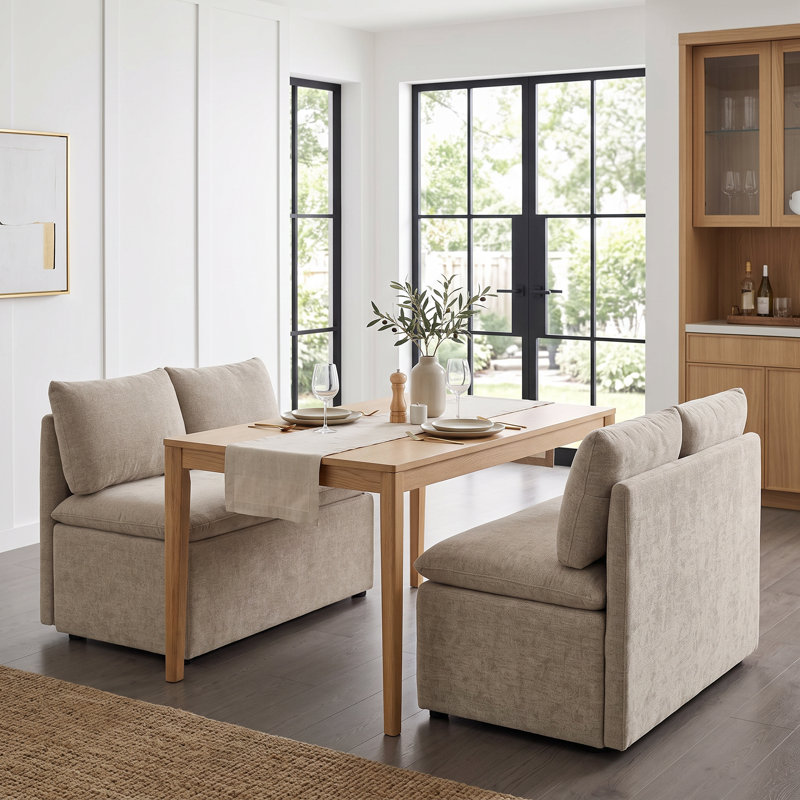 2 Seater Dining Bench with Hidden Storage, Khaki