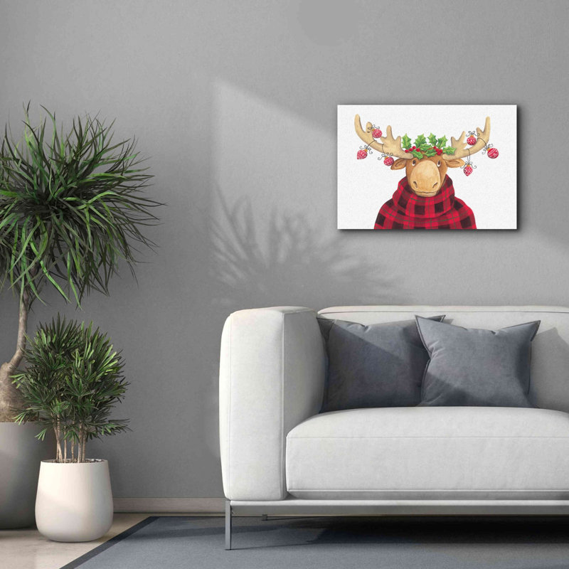 «Christmas Moose» par Diane Kater, estampe numérique sur toile, H 18 po x l 26 po x P 0,75 po