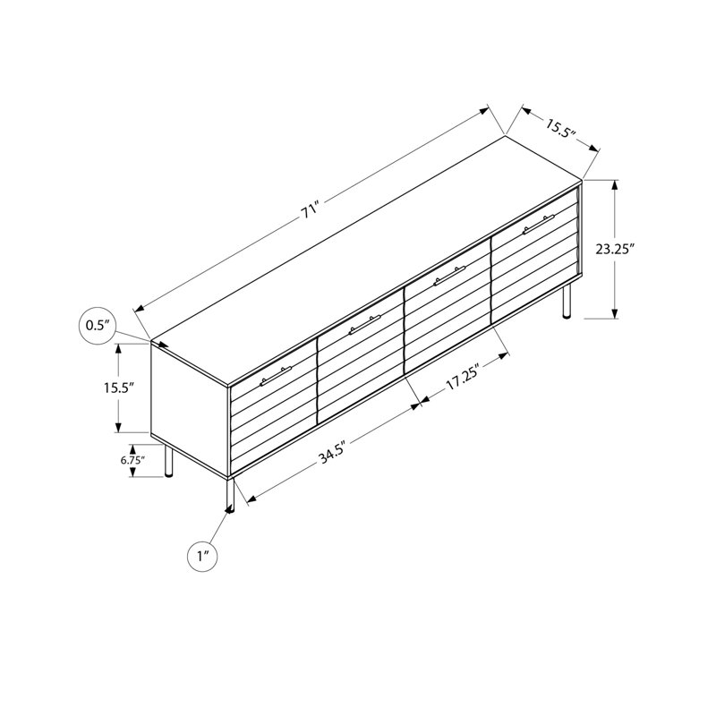 Meuble télé 72 po en brun, surface en stratifié avec pieds en métal et console de rangement pour solution de divertissement, tablettes réglables décoratives brunes