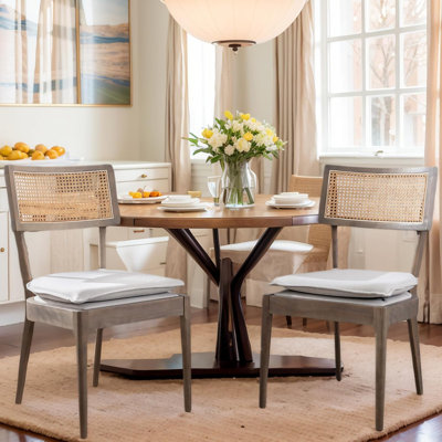 Upholstered Farmhouse Rattan Chairs With Removable Cushion