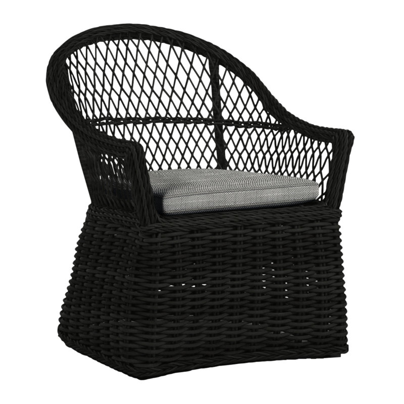 Soho Woven N-Dura Resin Wicker Outdoor Arm Chair, Black, Welt, Linen Forest