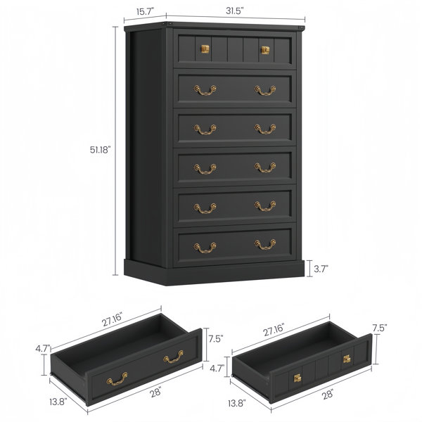Ophelia & Co. Farmhouse 51.2'' Tall 6 Drawers Dresser for Bedroom ...