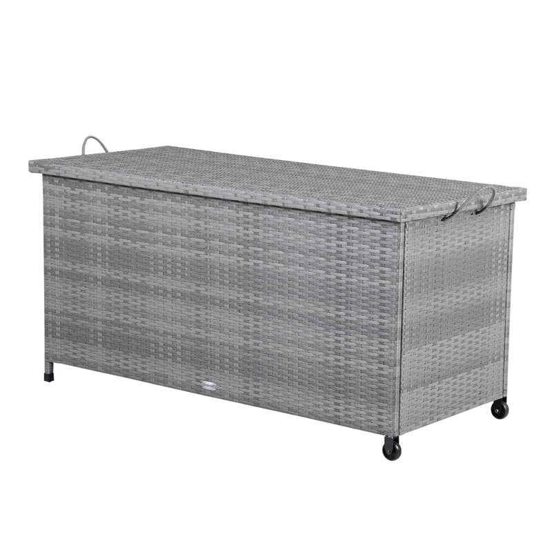 Burniece Poly Rattan Cushion Box Gray 122X56x61cm With Wheels