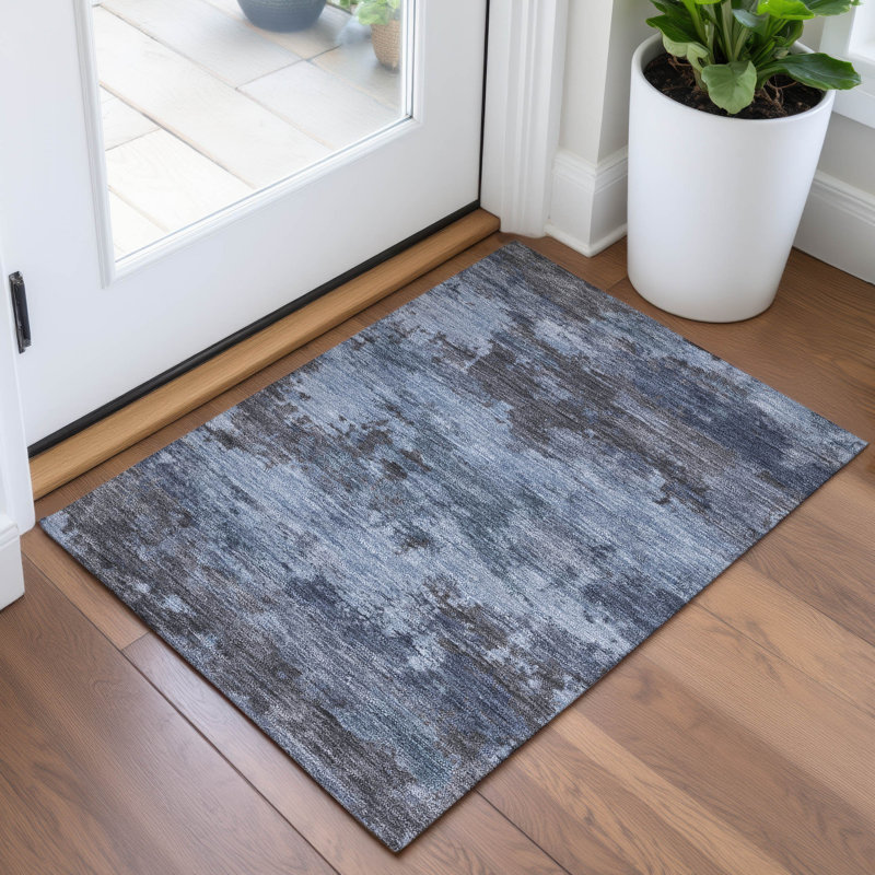 Machine Washable Indoor/Outdoor Xhevrie Blue Rug, Rectangle 1'8" x 2'6"