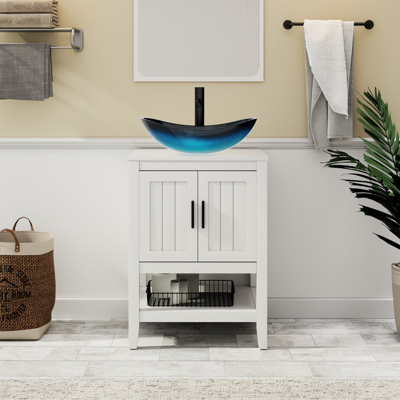 Ensemble de meuble-lavabo simple 24 po avec lavabo vasque, robinet et drain Sharee, assemblage requis, Blanc