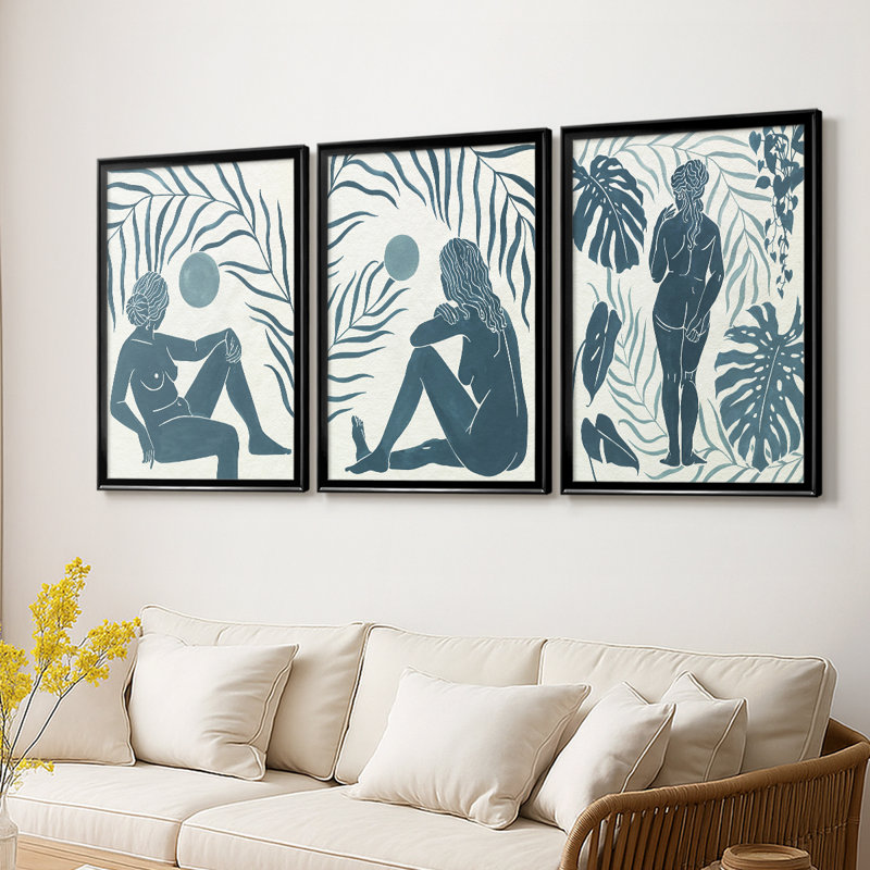 Moon Gazer I - Toile tendue avec châssis sur mesure - 3 pièces, Noir, H 30 po x l 63 po