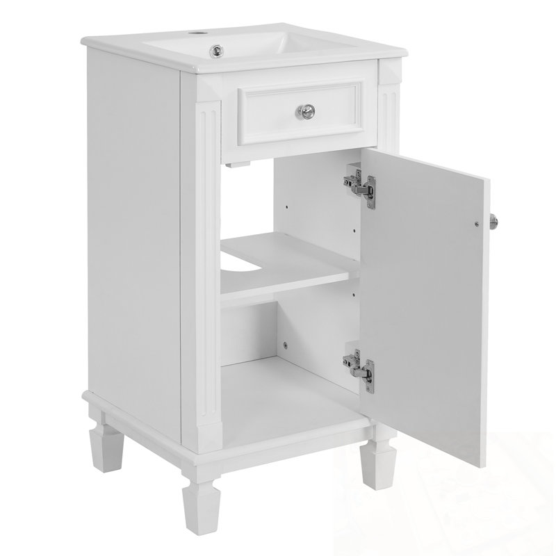 Meuble-lavabo de salle de bain avec lavabo en céramique, porte à fermeture douce et tablette réglable, Blanc