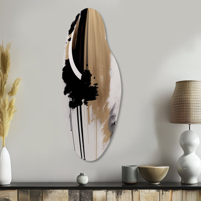 «Erihanna», impression murale en métal asymétrique moderne - Expression murale abstraite noire incurvée en noir et blanc