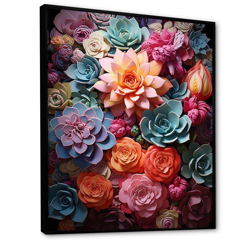Larghetto Colorful Succulents Delight sur impression sur toile, H 40 po x l 30 po x P 1,5 po, Cadre flottant noir