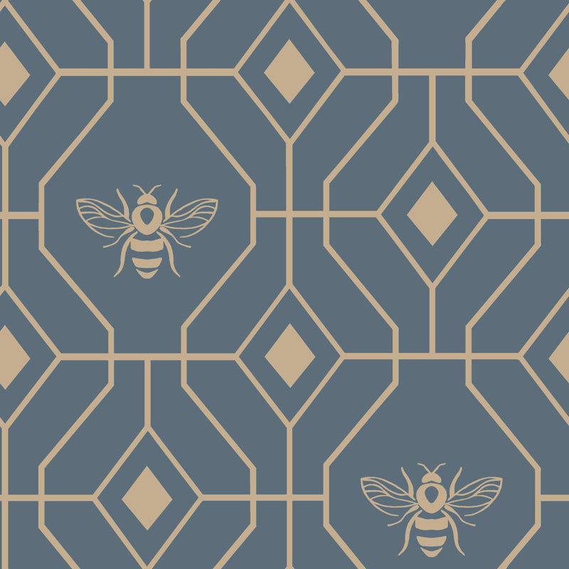 Bee Deco 144 TC, Double Duvet Cover + 2 Standard Pillowcases, French Blue