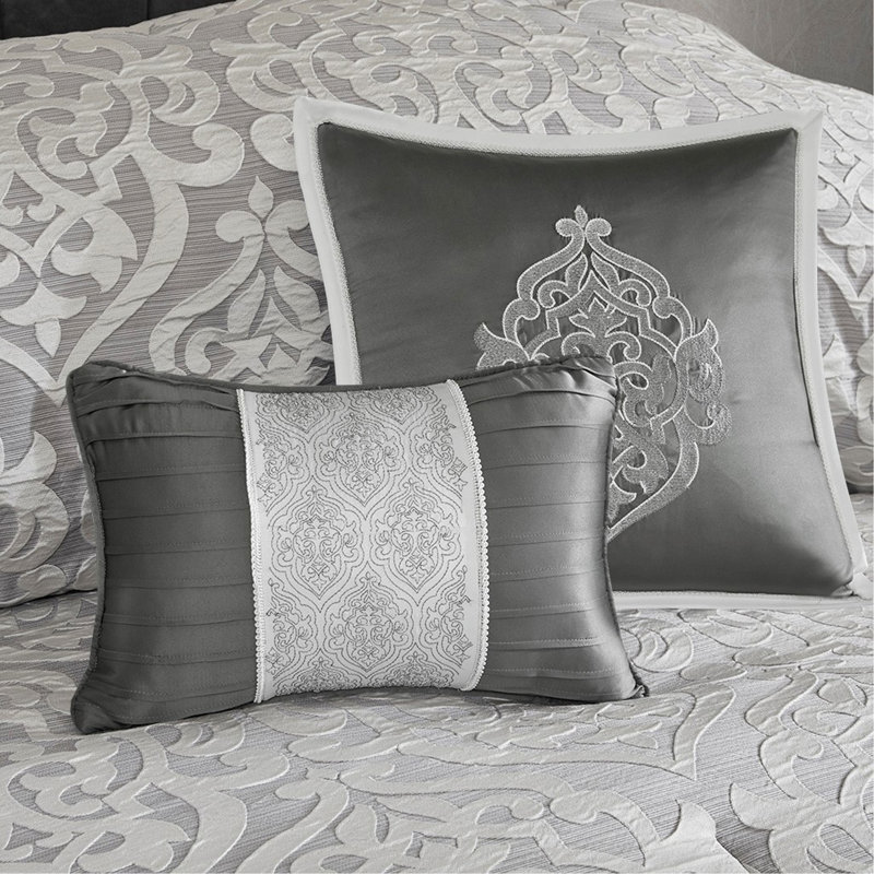 Ensemble d'édredon 8 pièces jacquard argent / très grand argent, Édredon très grand + 7 pièces supplémentaires, Argent argent