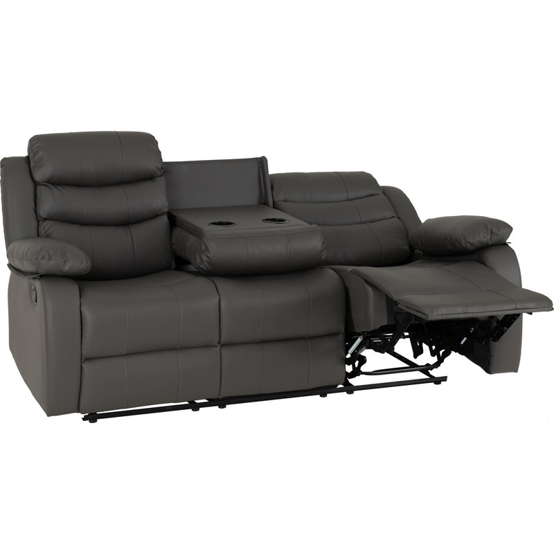 3 Seater Faux Leather Sofa, Grey Faux Leather