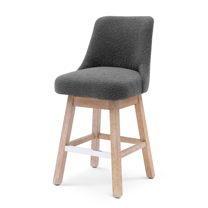 Breann Swivel 26“ Water and Stain Resistant Boucle Upholstered Swivel Counter Stool, Gray