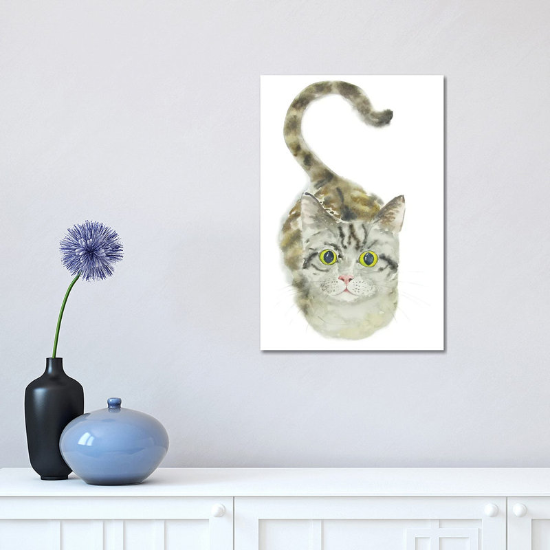 Sitting Tabby Cat by Alexey Dmitrievich Shmyrov - Wrapped Canvas Print, 30.48 cm H x 45.72 cm W