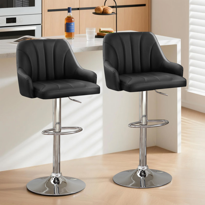 Whittney Modern Bar Stools, Swivel Counter Height Barstools with Backrest and Armrests, Adjustable Height Bar Chairs, PU Leather Kitchen Island Stool