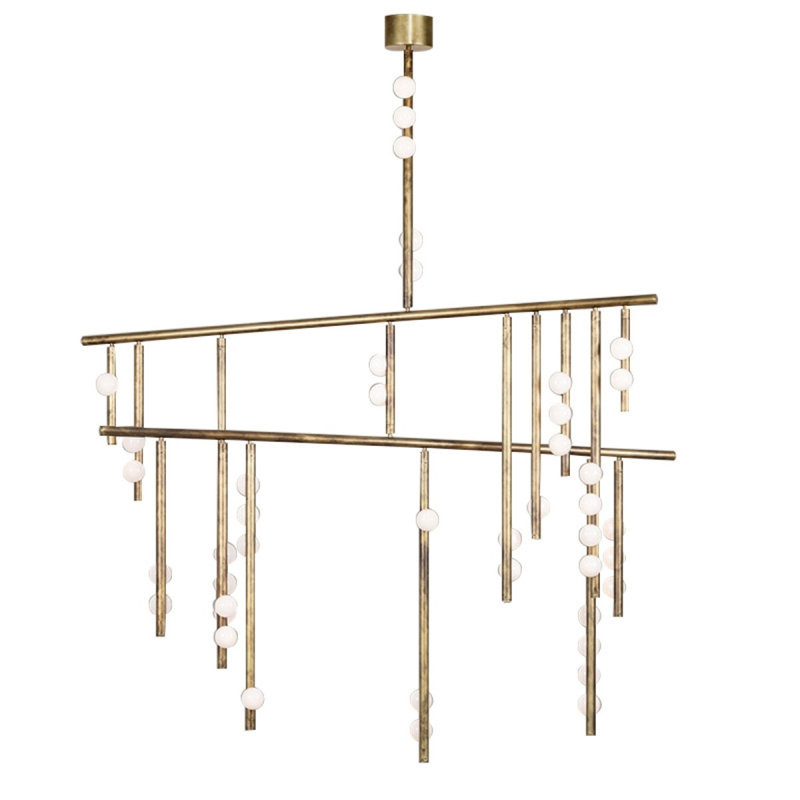 59 - Lustre rectangulaire 59 lumières, Or antique, Transparent, 22” Width x 10” Depth x 52” Height